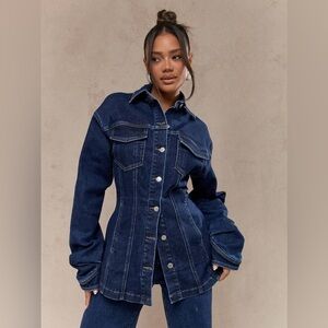 Dark Blue Denim Jacket - Women’s Structured Button-Up Coat